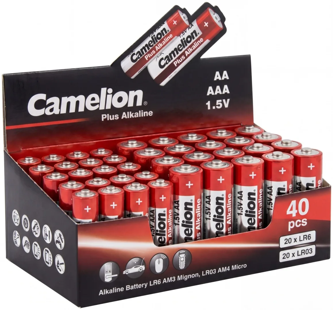 Батарейка CAMELION Plus Alkaline 20LR6+20LR03-SP4-CB 40 шт. в упак.