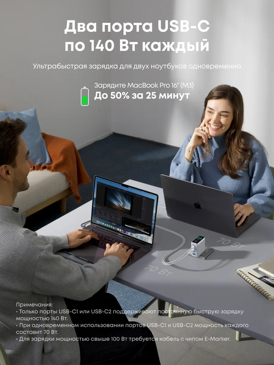 Зарядное устройство Anker (140W, 4-Port, PD 3.1) (B2697G41) Серебристый