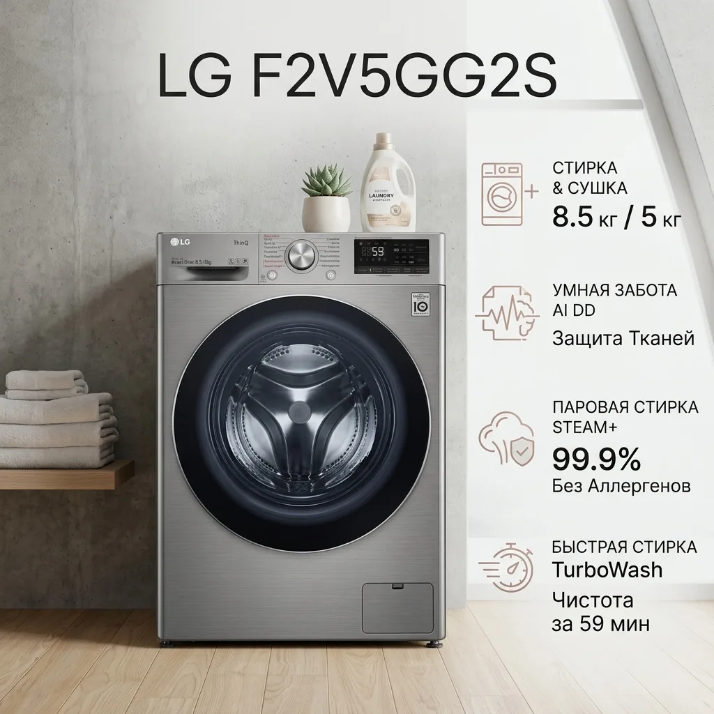 Стиральная машина LG F2V5GG2S Серый