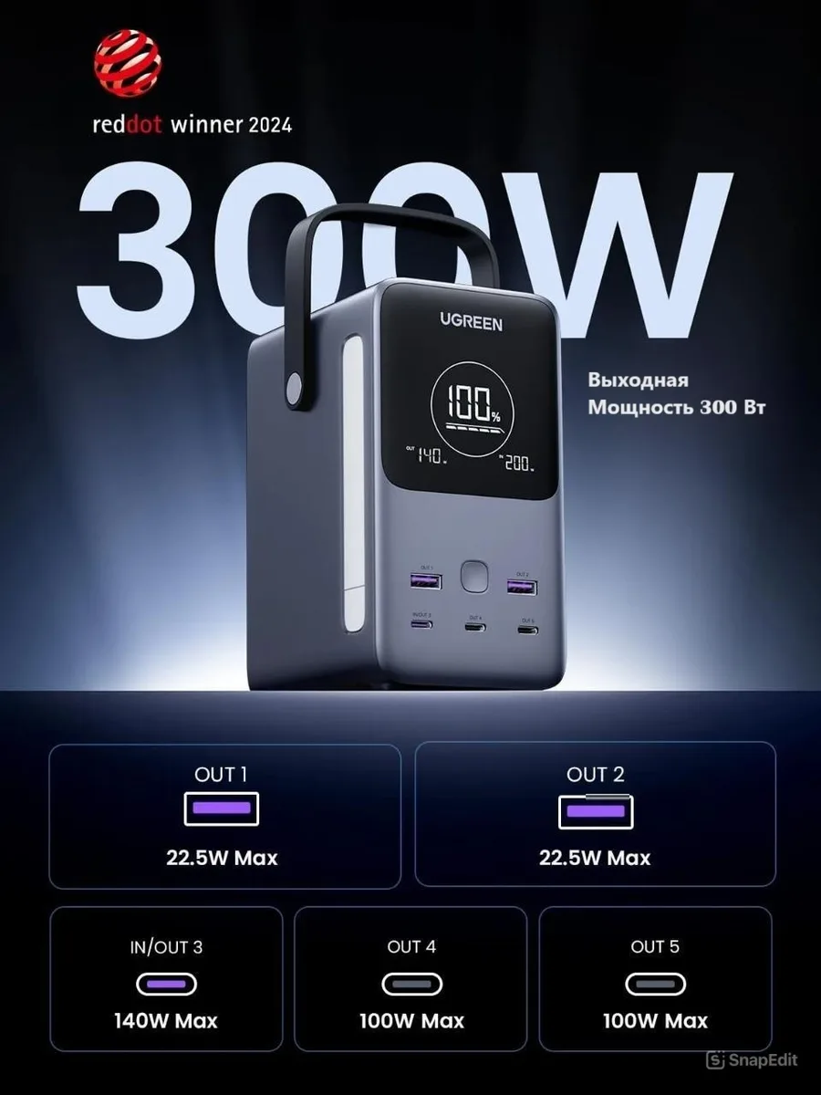 Внешний аккумулятор UGREEN PB770 48000 мАч Серый