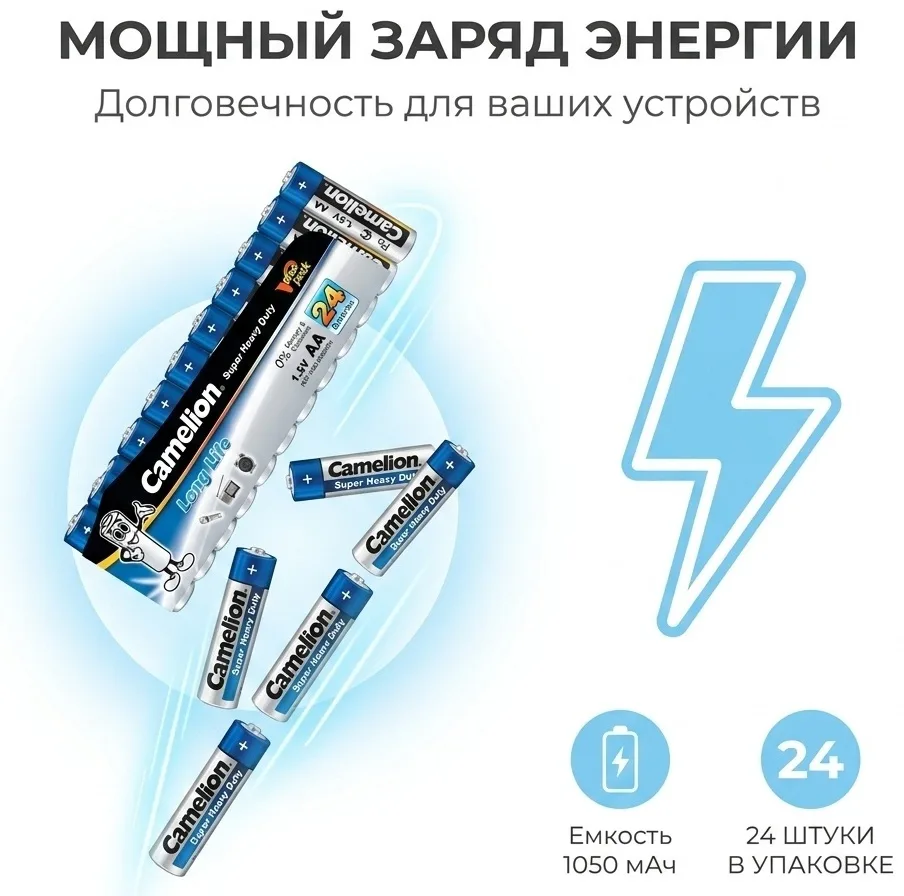 Батарейка CAMELION Super Heavy Duty R6P-SP24B 24 шт. в плёнке