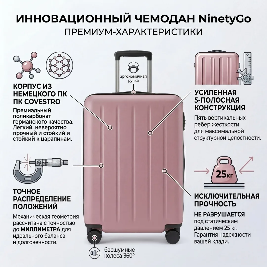 Чемодан NINETYGO Danube MAX Luggage 22'' Pink (0279)