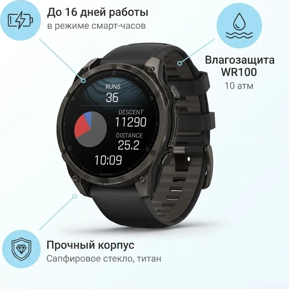 Смарт-часы Garmin Fenix 8 47 мм черный (02904-21)