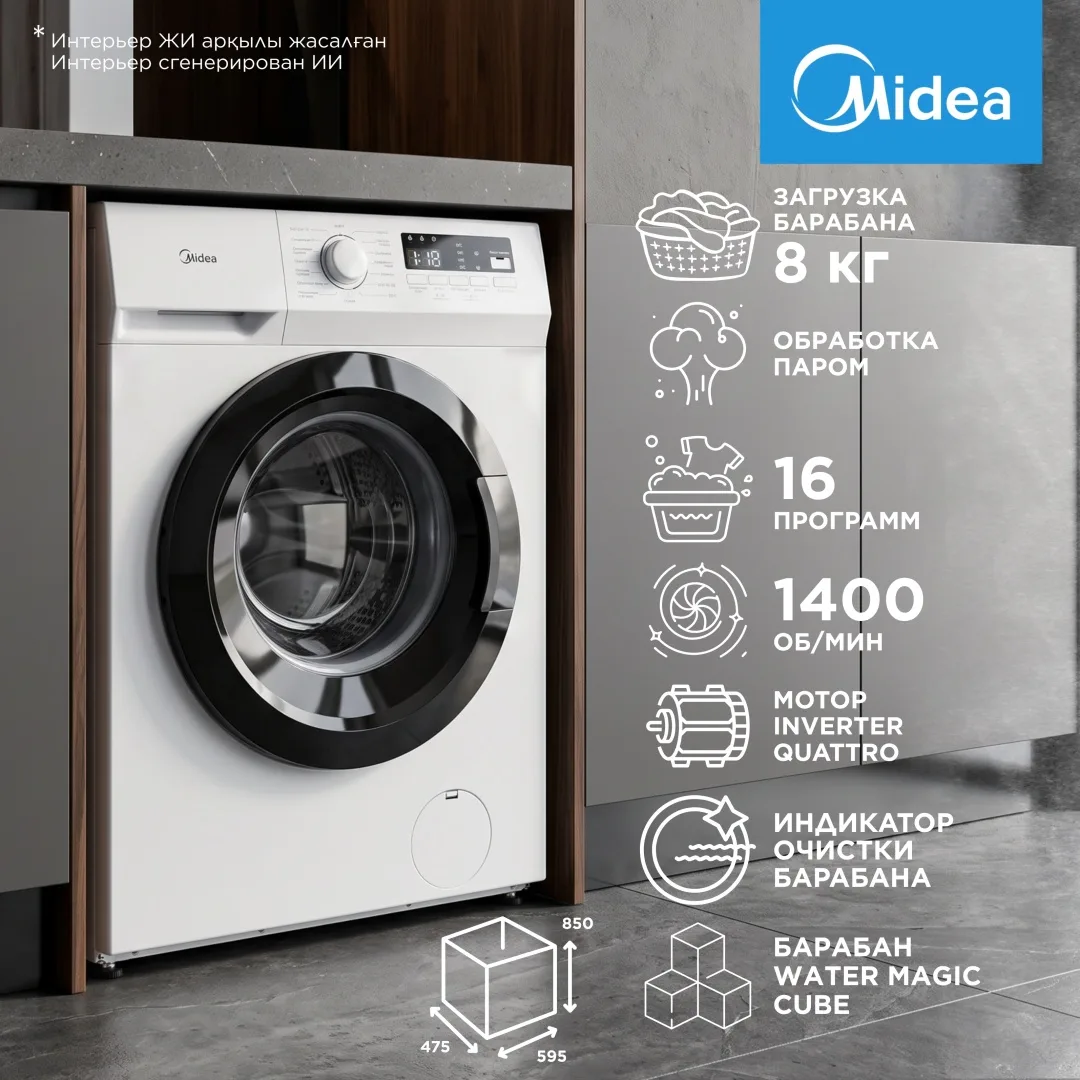 Стиральная машина Midea MFN03W80B/W-KZ белый