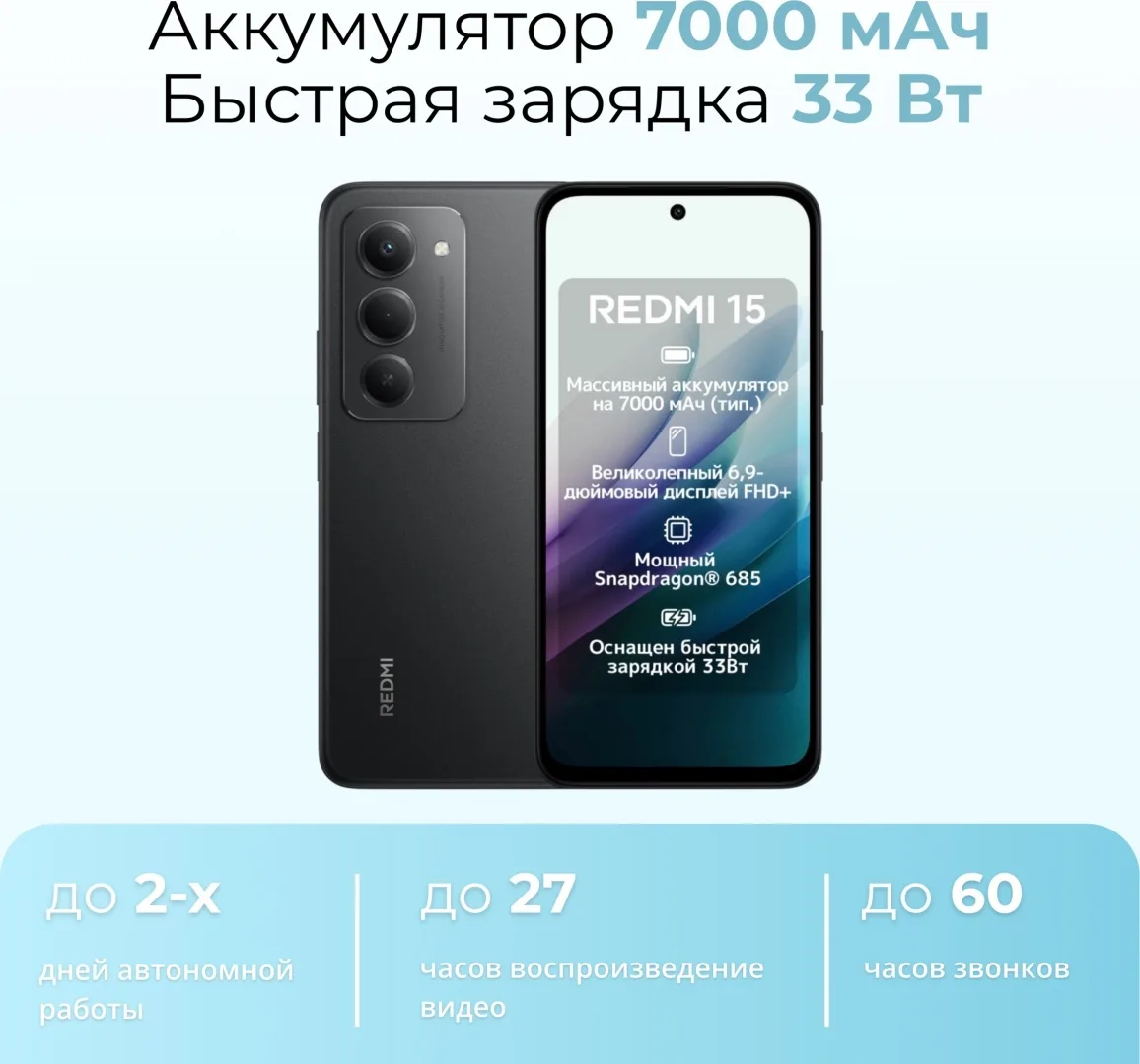 Смартфон Redmi 15 8/256GB Midnight Black