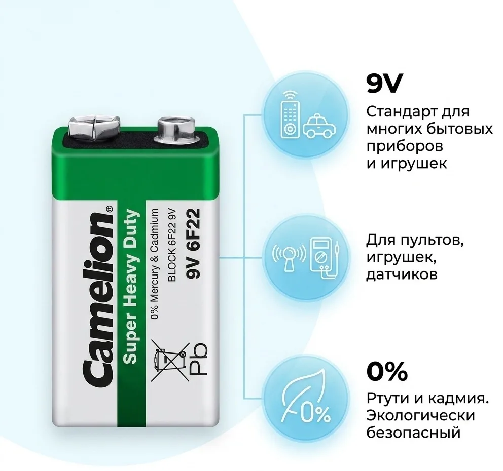 Батарейка CAMELION Super Heavy Duty 6F22-SP1G