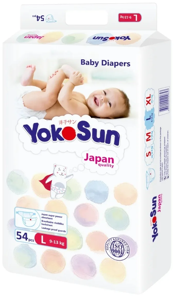 Подгузники YokoSun Comfort, L (9-13 кг), 54 шт