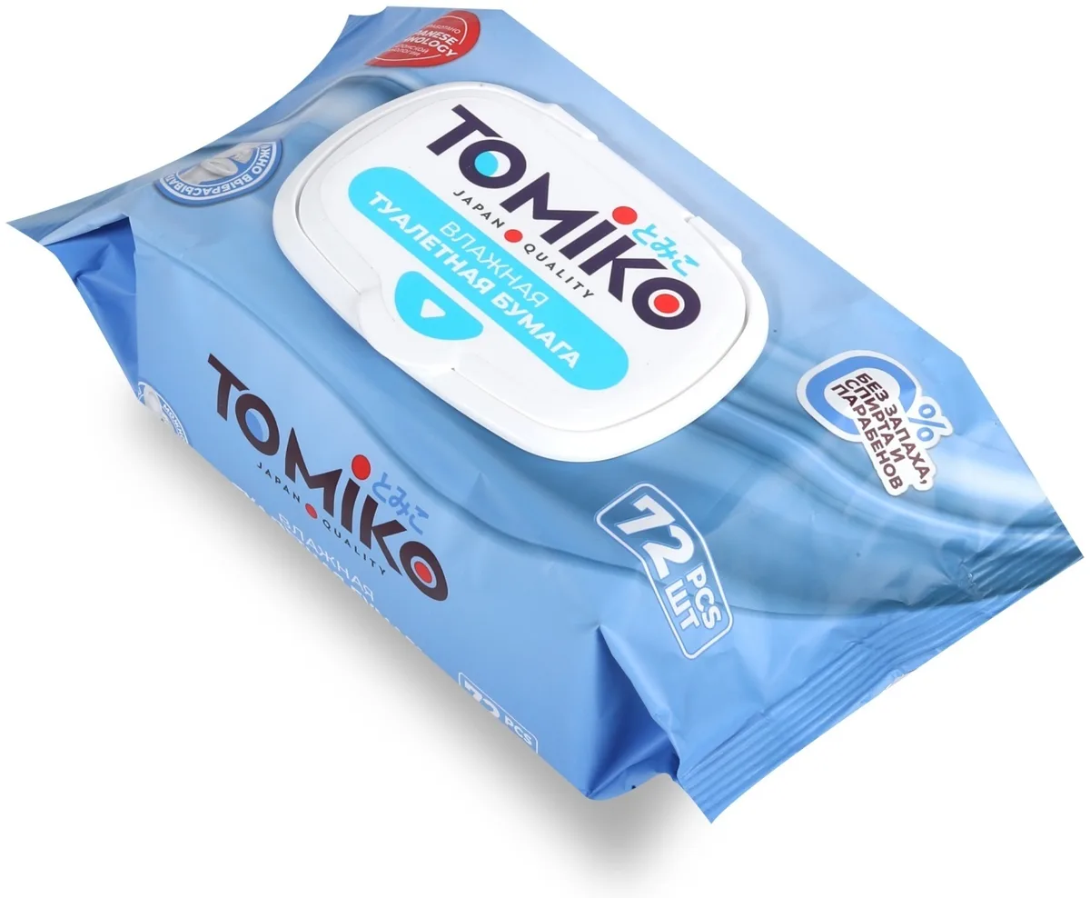 Детская влажная туалетная бумага TOMIKO 72 шт в уп.
