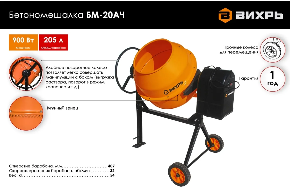 Бетономешалка Вихрь БМ-20АЧ