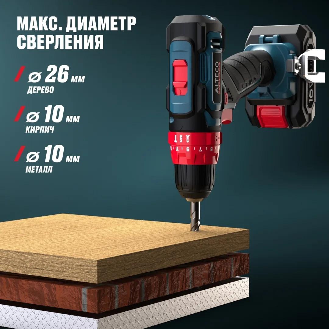 Аккумуляторная ударная дрель шуруповёрт ALTECO CID 16-30