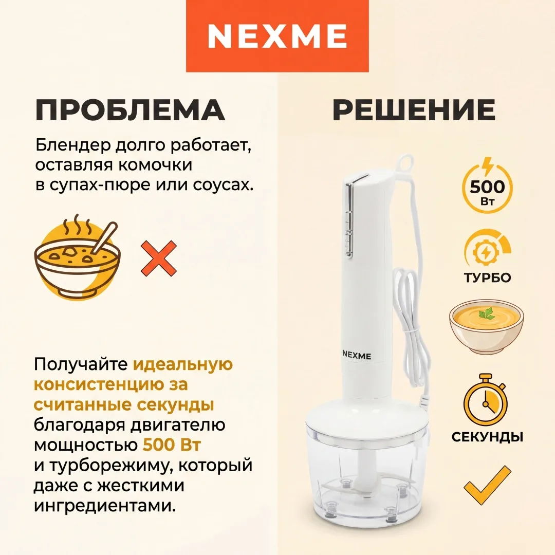 Блендер погружной Nexme HB-107 Белый