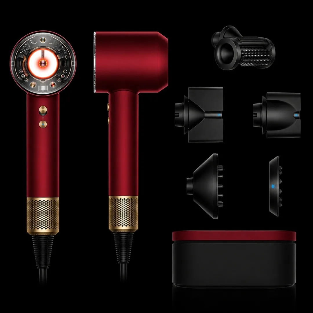 Фен Dyson HD16 Supersonic Nural Straight+Wavy бархатно‑красный/золото