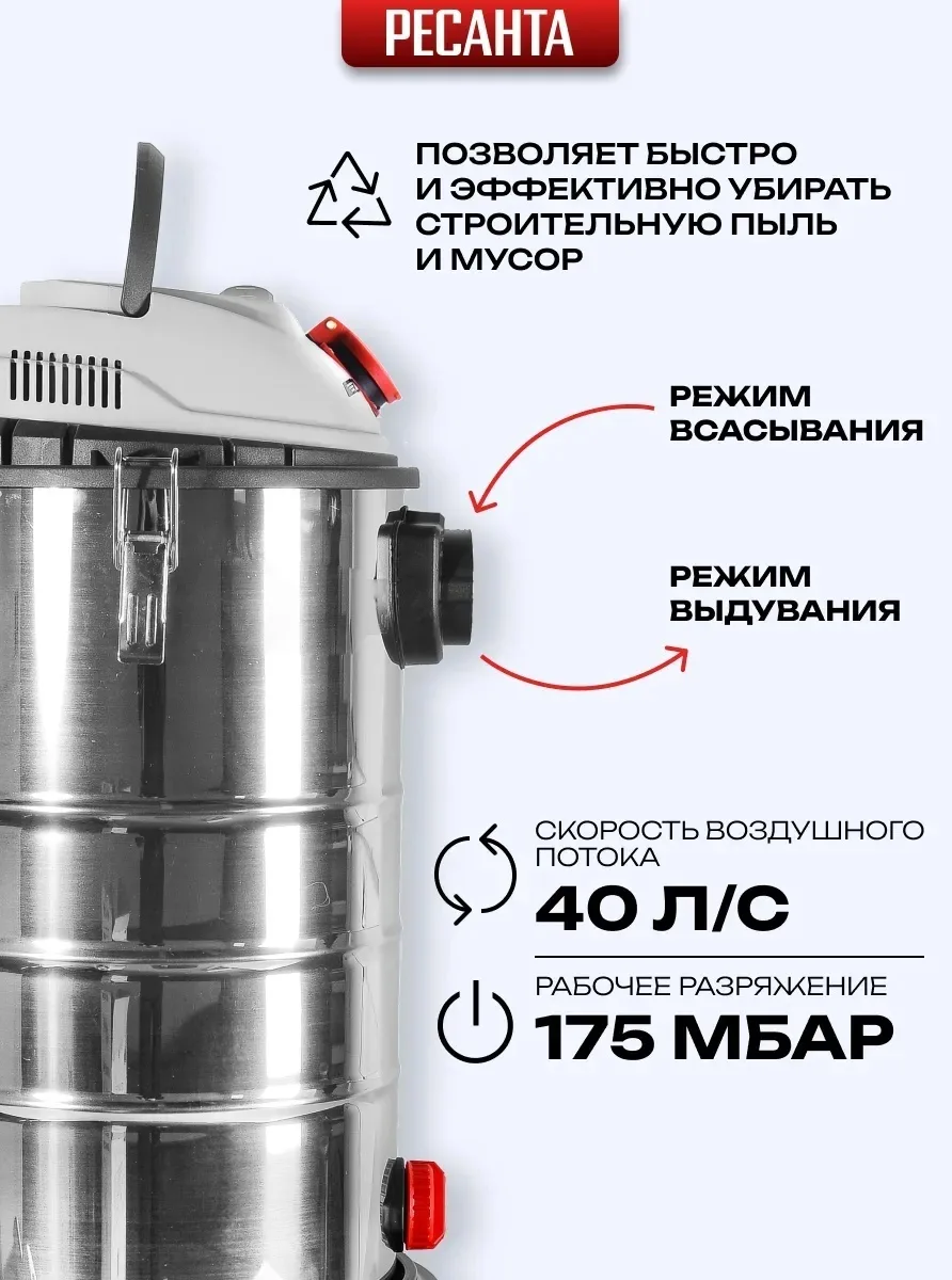 Пылесос строительный Ресанта ПС-1500/30