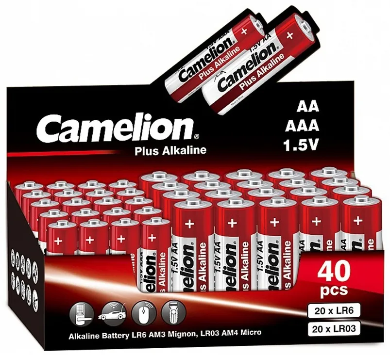 Батарейка CAMELION Plus Alkaline 20LR6+20LR03-SP4-CB 40 шт. в упак.