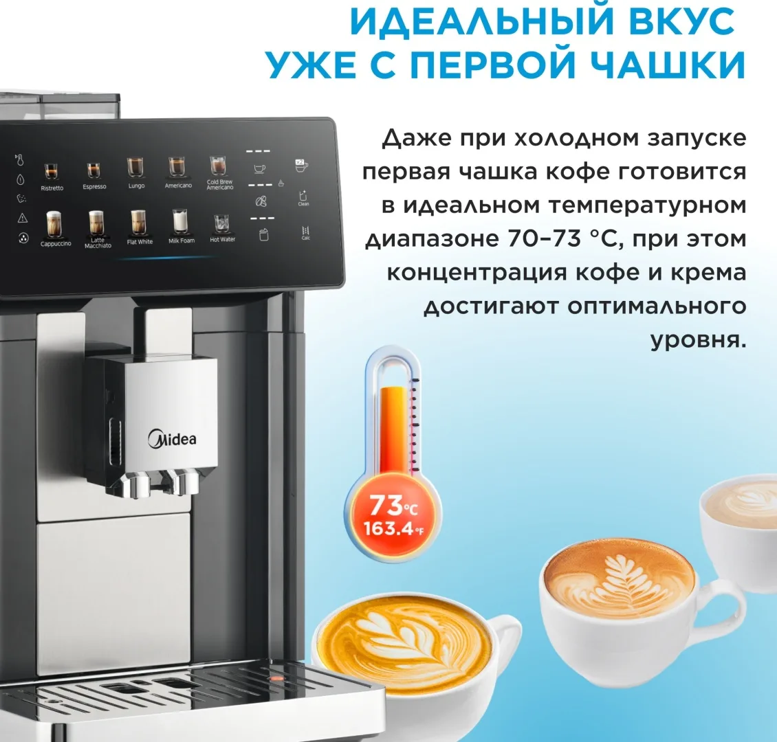 Кофемашина Midea MA-FACM1004A2 черный, стальной