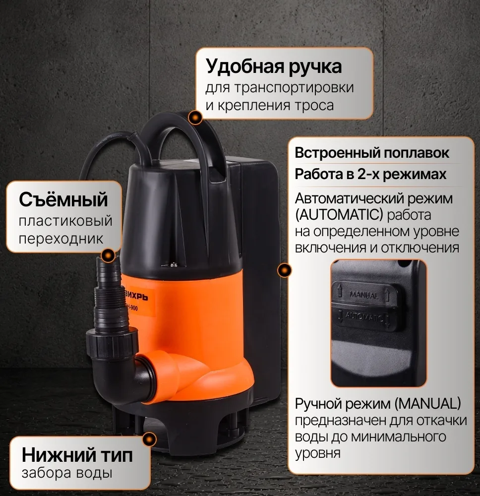 Дренажный насос  Вихрь ДН-900