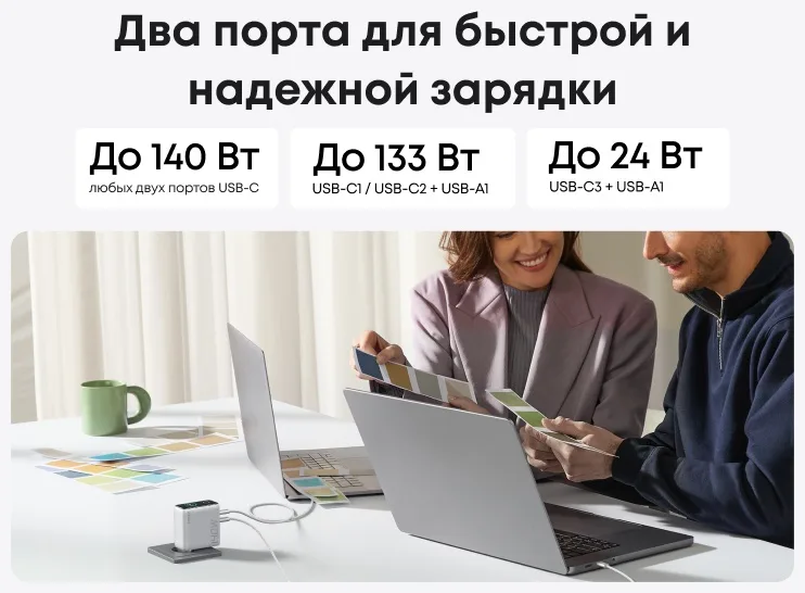 Зарядное устройство Anker (140W, 4-Port, PD 3.1) (B2697G41) Серебристый
