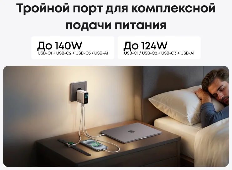 Зарядное устройство Anker (140W, 4-Port, PD 3.1) (B2697G41) Серебристый