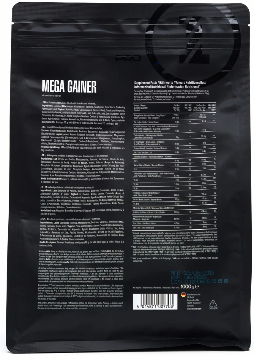 Гейнер Maxler Mega Gainer Strawberry 1000г (7703)