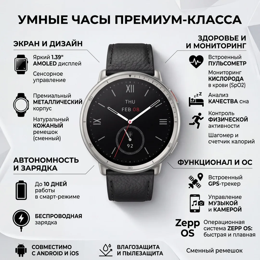 Смарт-часы Amazfit Active 2 Round A2437 Black Leather