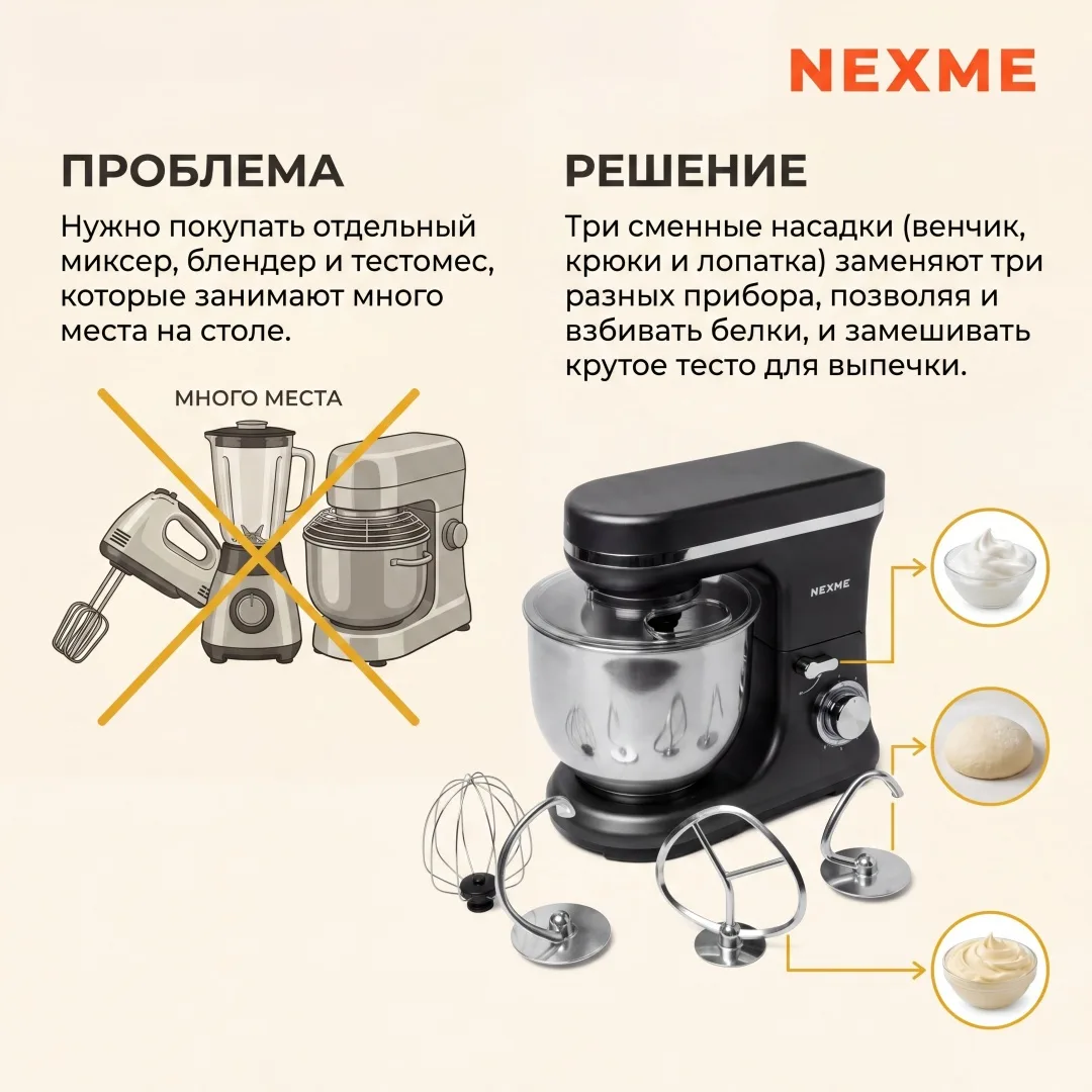 Планетарный миксер Nexme CK269 Черный