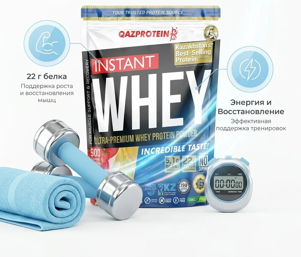 Протеин Qazprotein Instant WHEY 900г Клубника-банан (4034)
