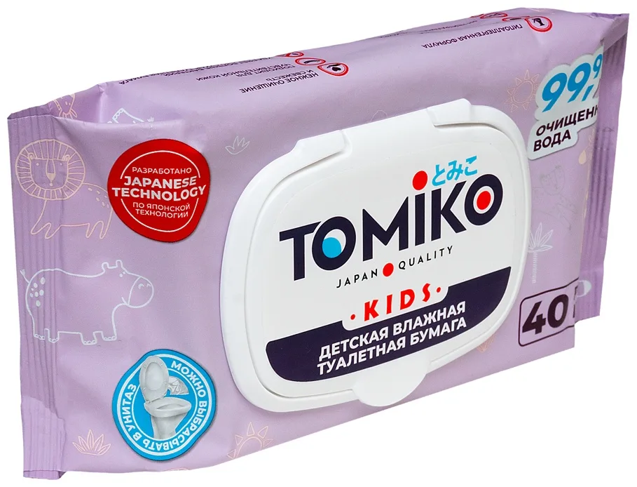 Детская влажная туалетная бумага TOMIKO 40 шт в уп.