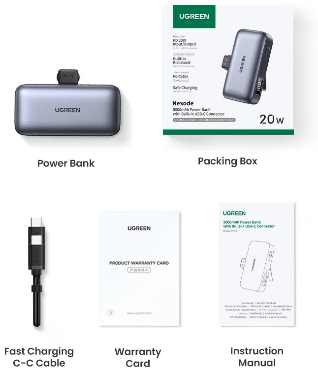 Внешний аккумулятор UGREEN PB503 35338 5000 мАч серый