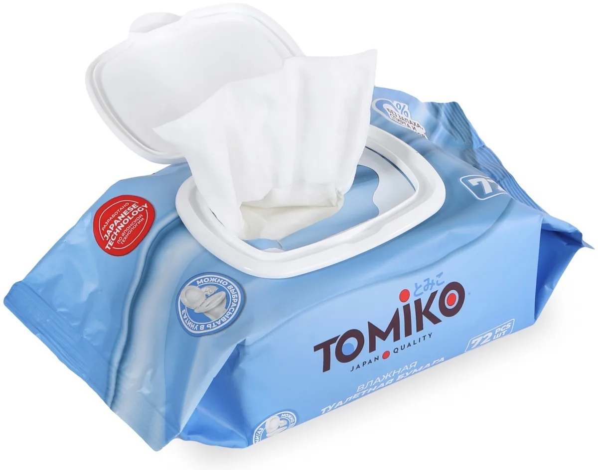 Детская влажная туалетная бумага TOMIKO 72 шт в уп.