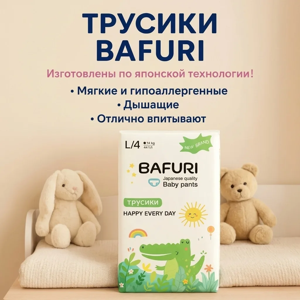 Подгузники трусики BAFURI M, 3, 46 шт