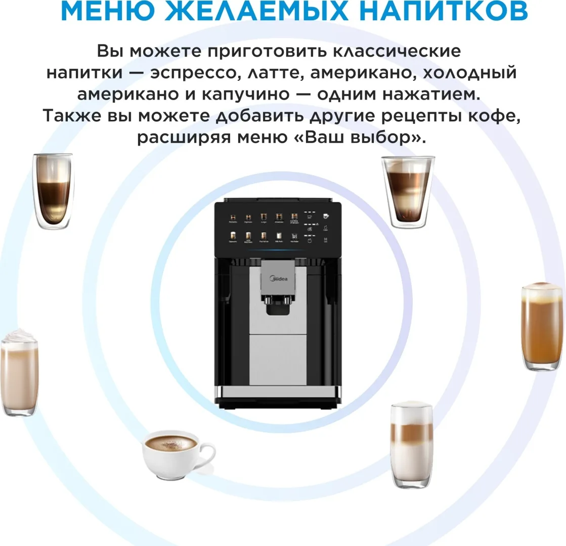 Кофемашина Midea MA-FACM1004A2 черный, стальной