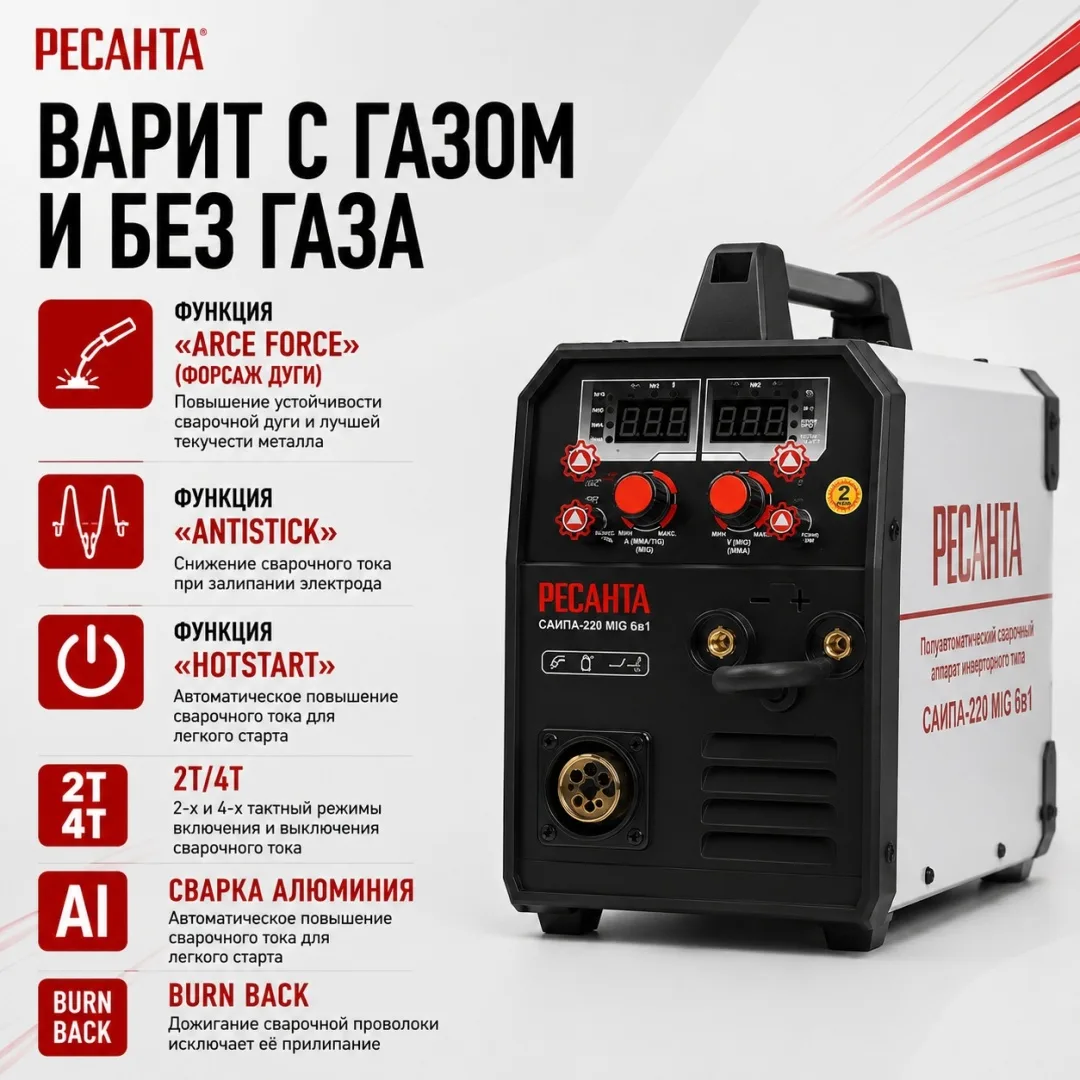 Сварочный полуавтомат Ресанта САИПА-220 MIG 6в1