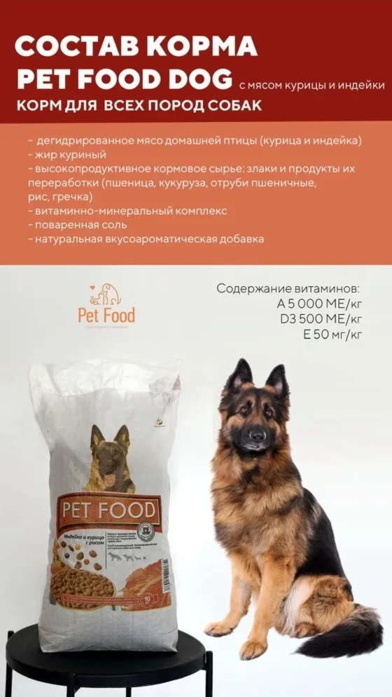 Корм Pet Food Мясной микс (Индейка и Курица с рисом) 10кг