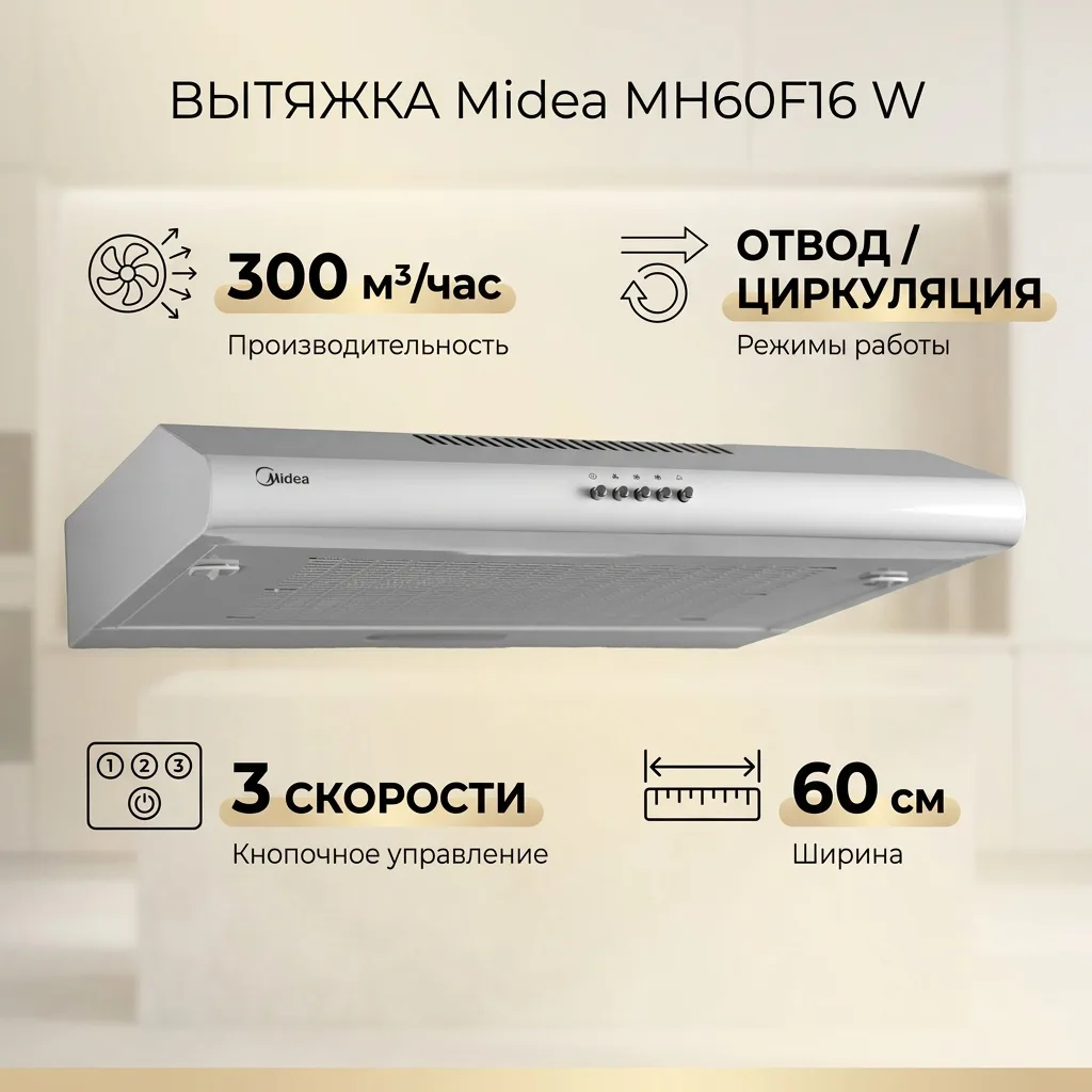 Вытяжка Midea MH60F16W Белый