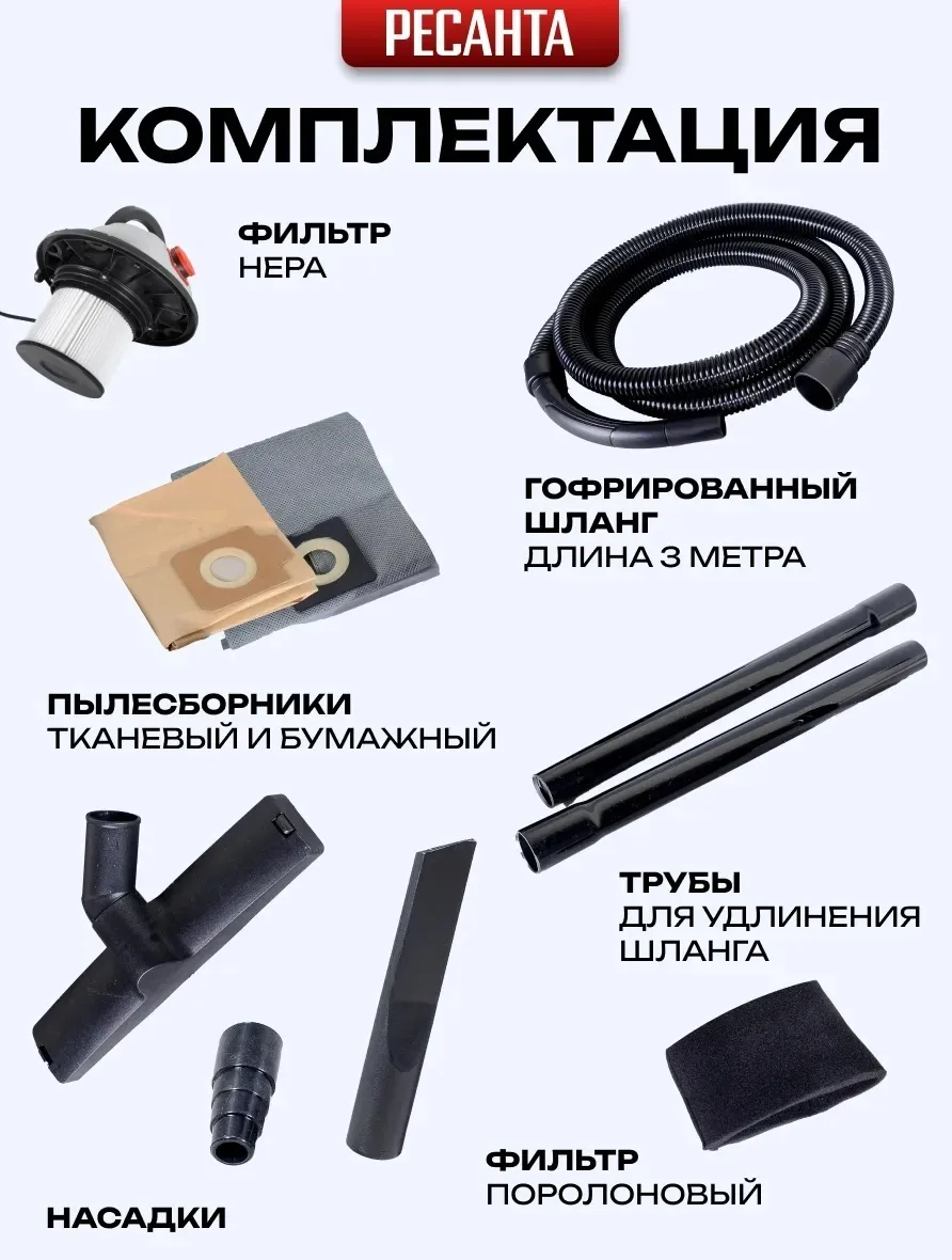 Пылесос строительный Ресанта ПС-1500/30