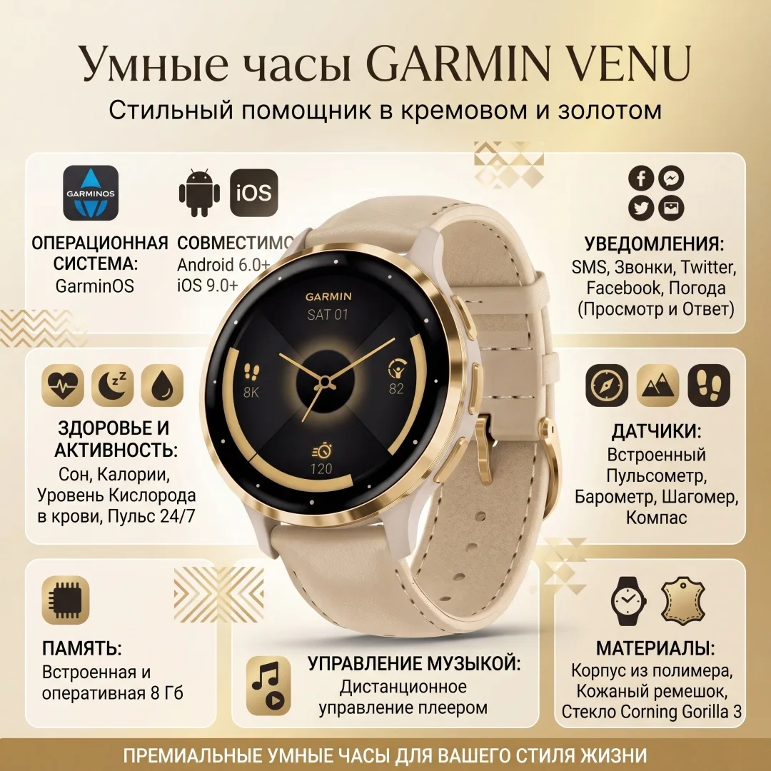 Смарт-часы Garmin VENU 3S 41 мм бежевый (02785-55)