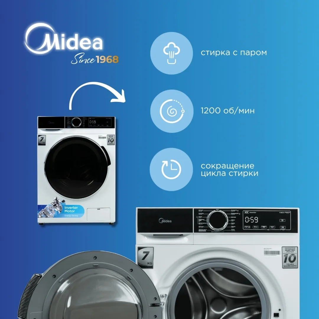 Стиральная машина Midea MFA01W70B/W-C белый, черный