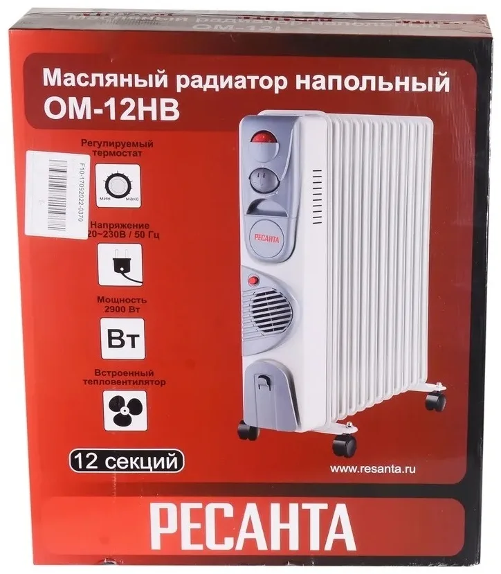 Масляный радиатор Ресанта ОМ-12НВ белый
