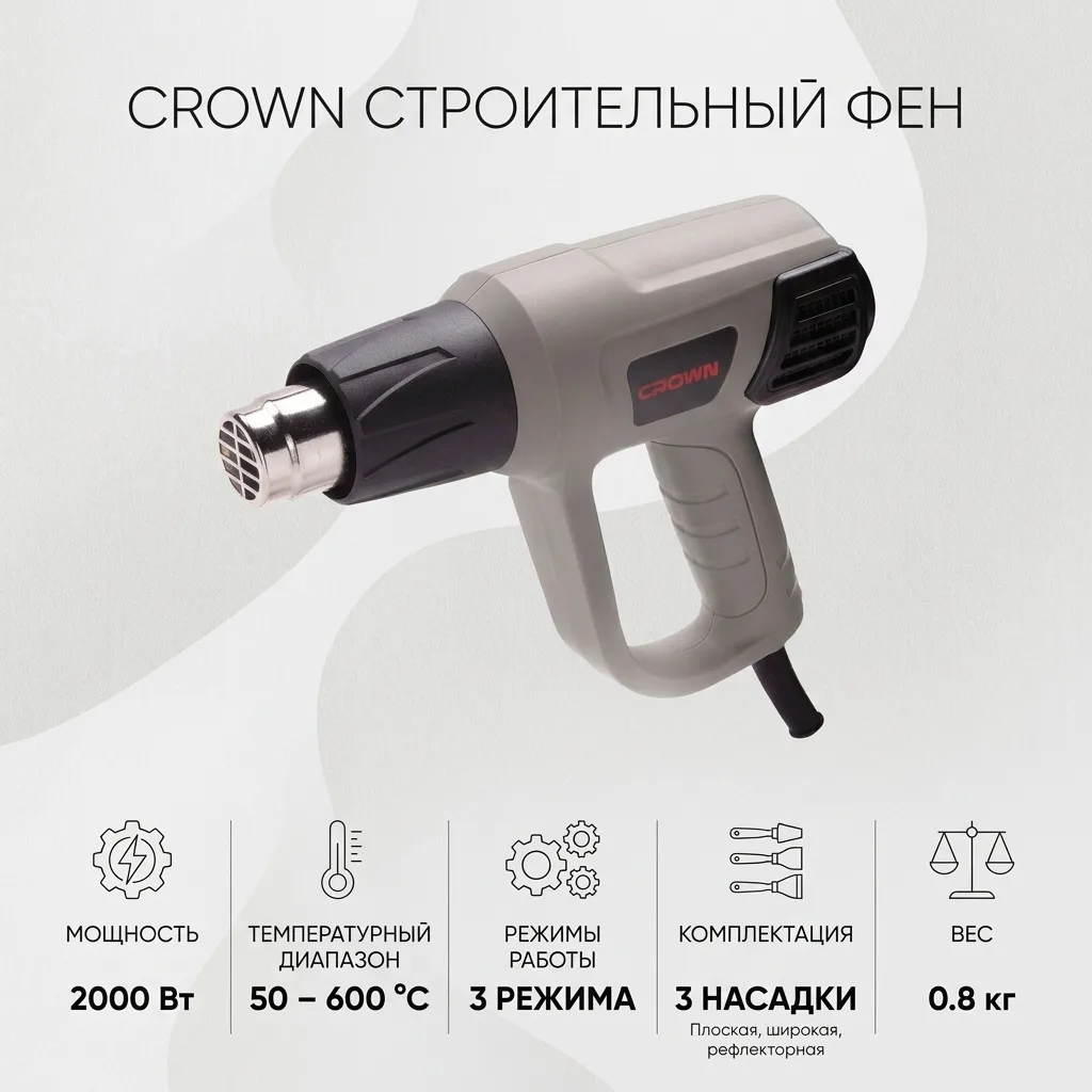 Фен строительный CROWN CT19007 ВМС