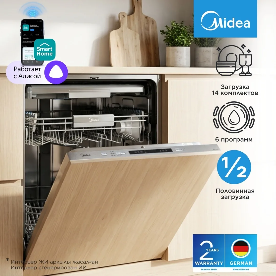 Посудомоечная машина Midea MDWB-6016BL серебристый