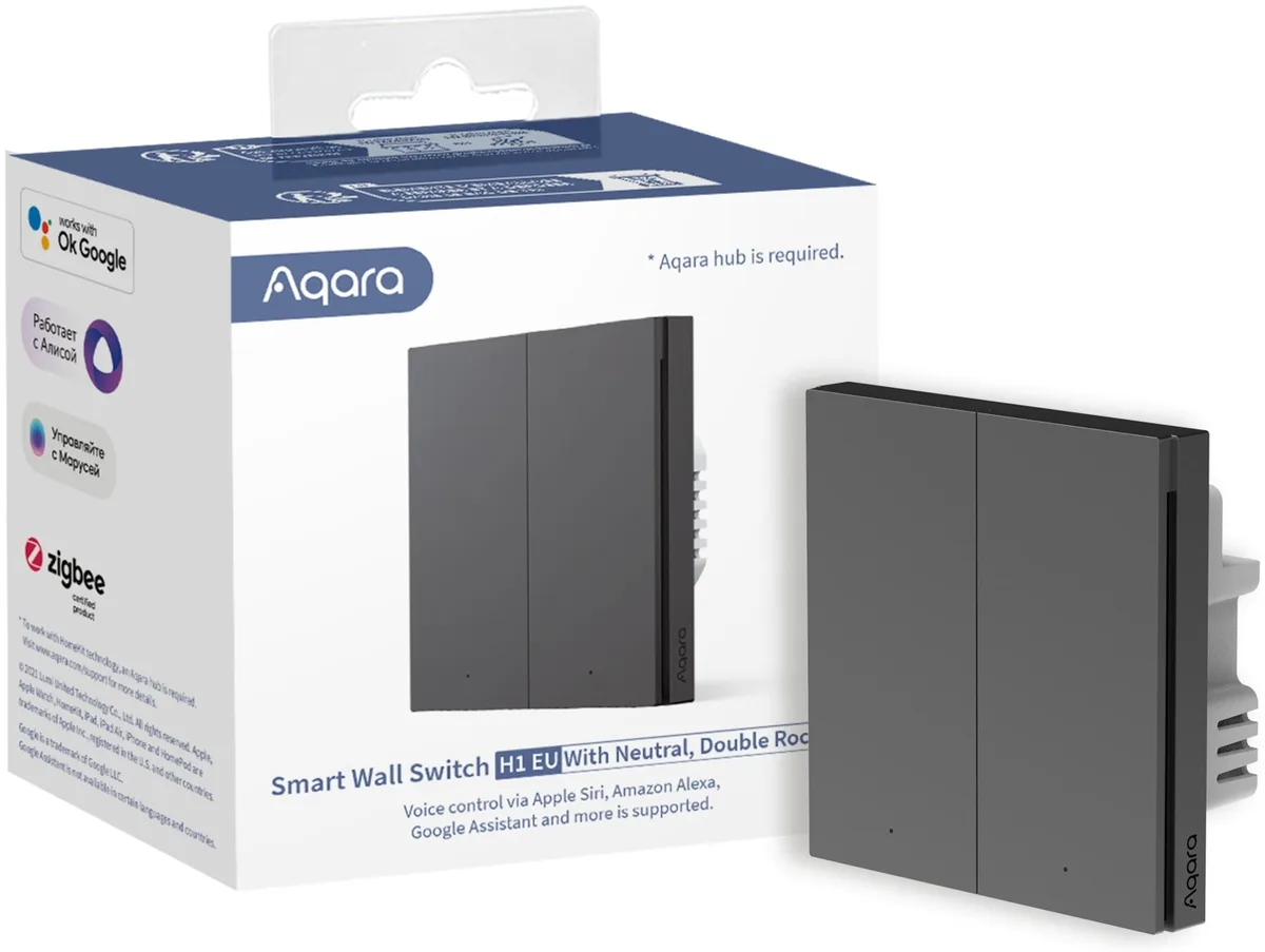 Выключатель двухклавишный Aqara H1 WS-EUK04-Gray