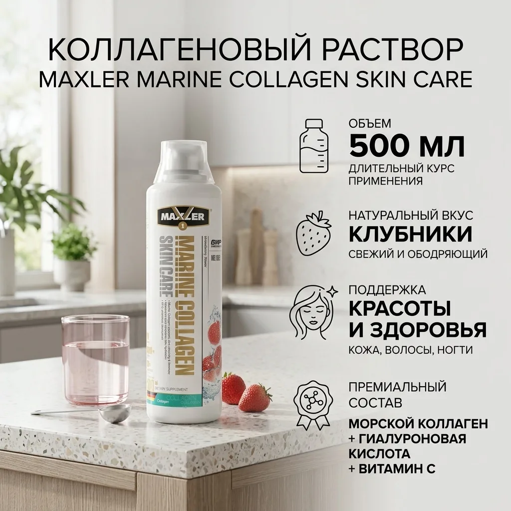 Витамин Maxler Marine Collagen SkinCare Клубника раствор 500 мл (1452)