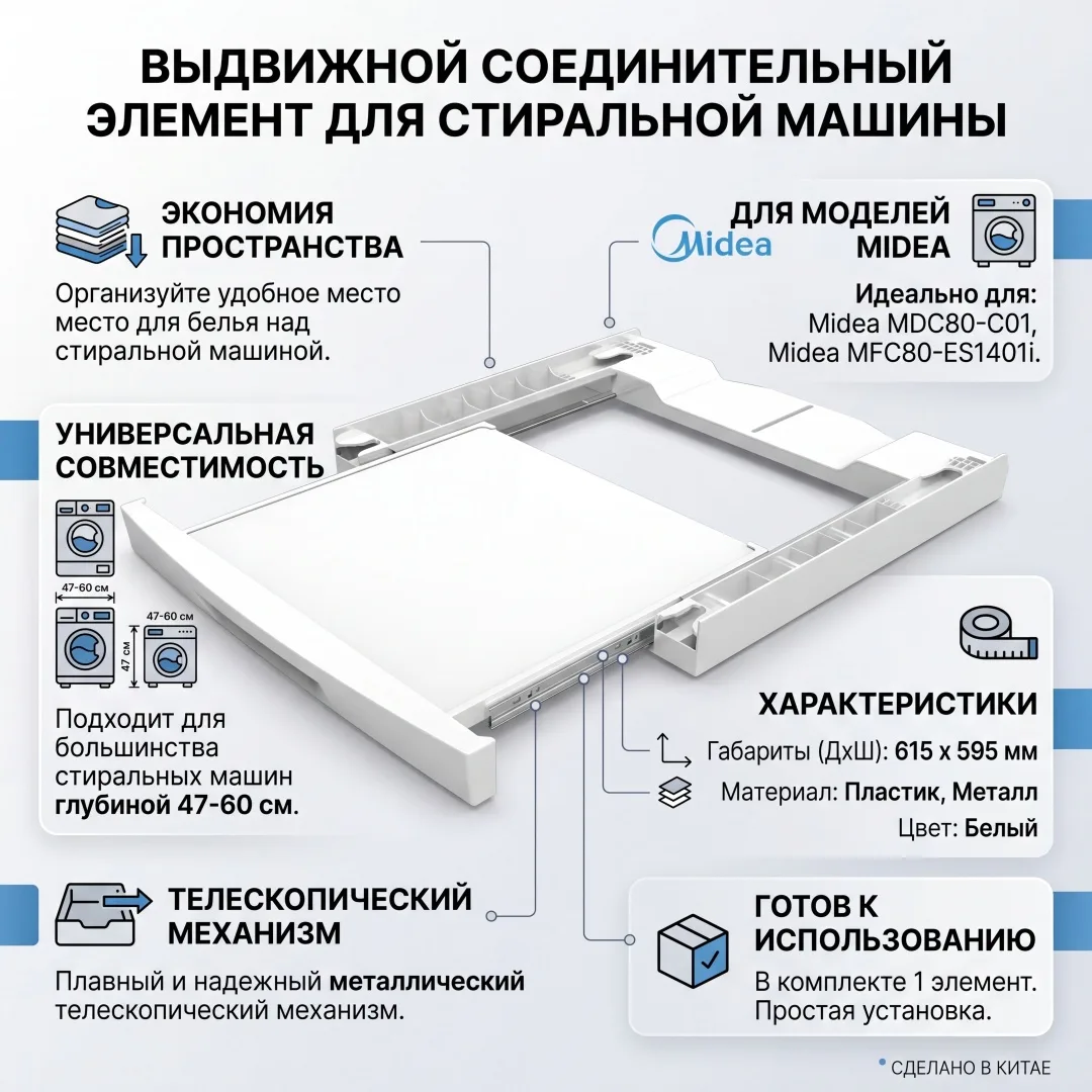 Стыковочный элемент Midea Stacking kit Midea 1 шт белый