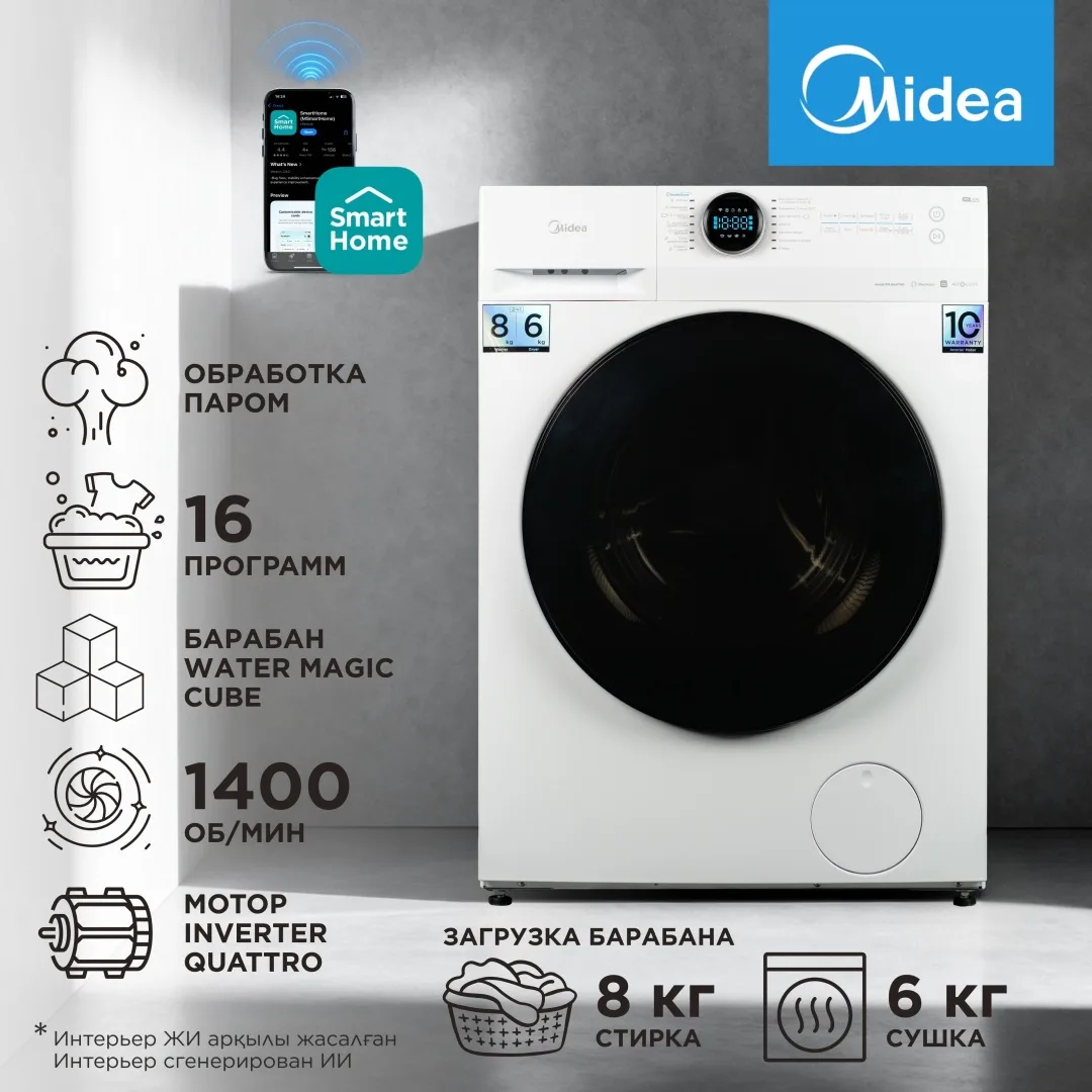 Стиральная машина Midea MF200D80WBS/W-RU белый