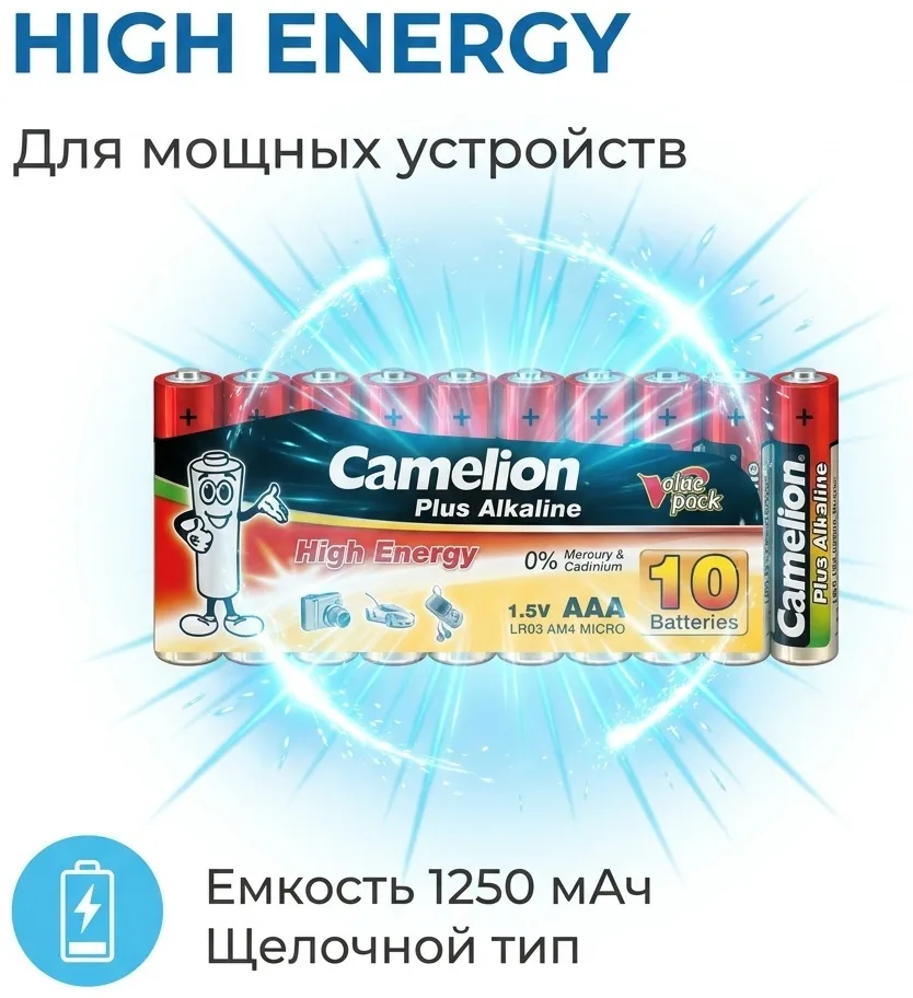 Батарейка CAMELION Plus Alkaline LR03-SP10-DA 10 шт. в плёнке