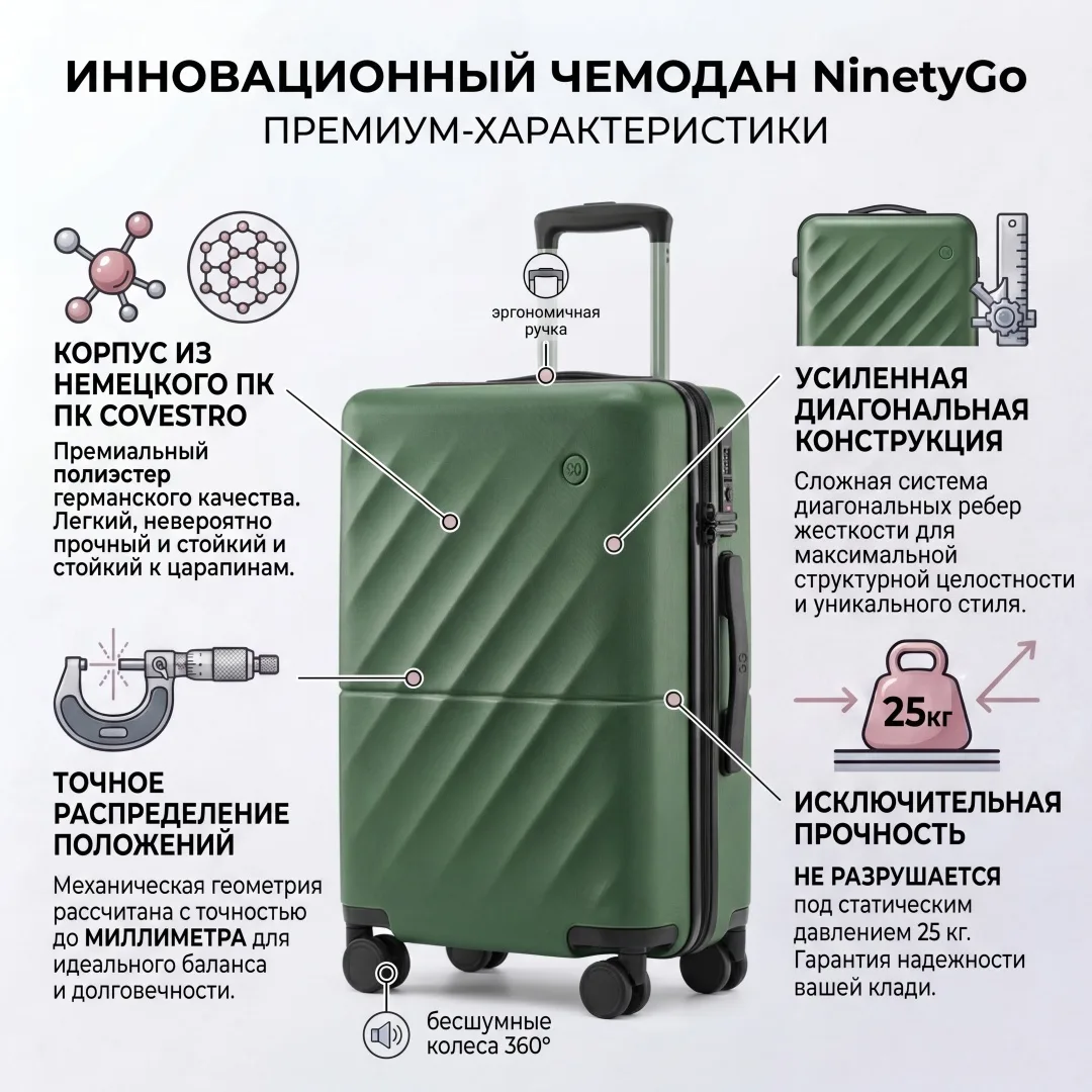 Чемодан NINETYGO Ripple Luggage 22" Olive Green (2211)