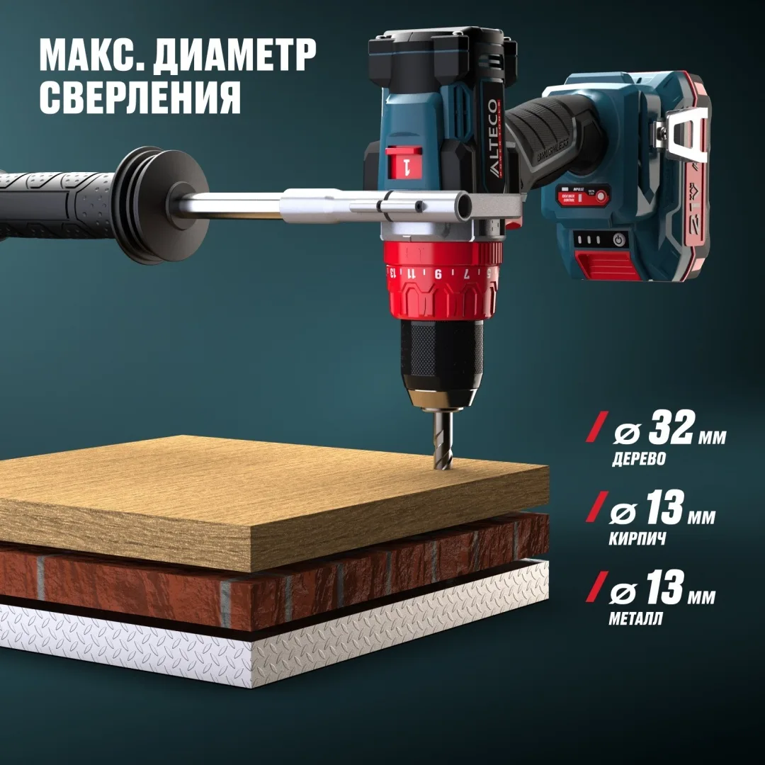Дрель-шуруповёрт бесщеточная аккумуляторная ударная Alteco CID 21-150 BL (1x3A•h)