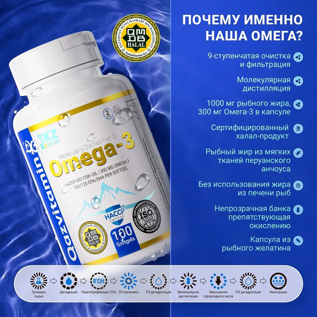 БАД Qazprotein Omega 3 Fish Softgel Fish 100 капс (4607)