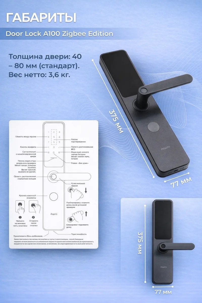 Умный дверной замок Aqara A100 ZigBee ZNMMS02ES-Black