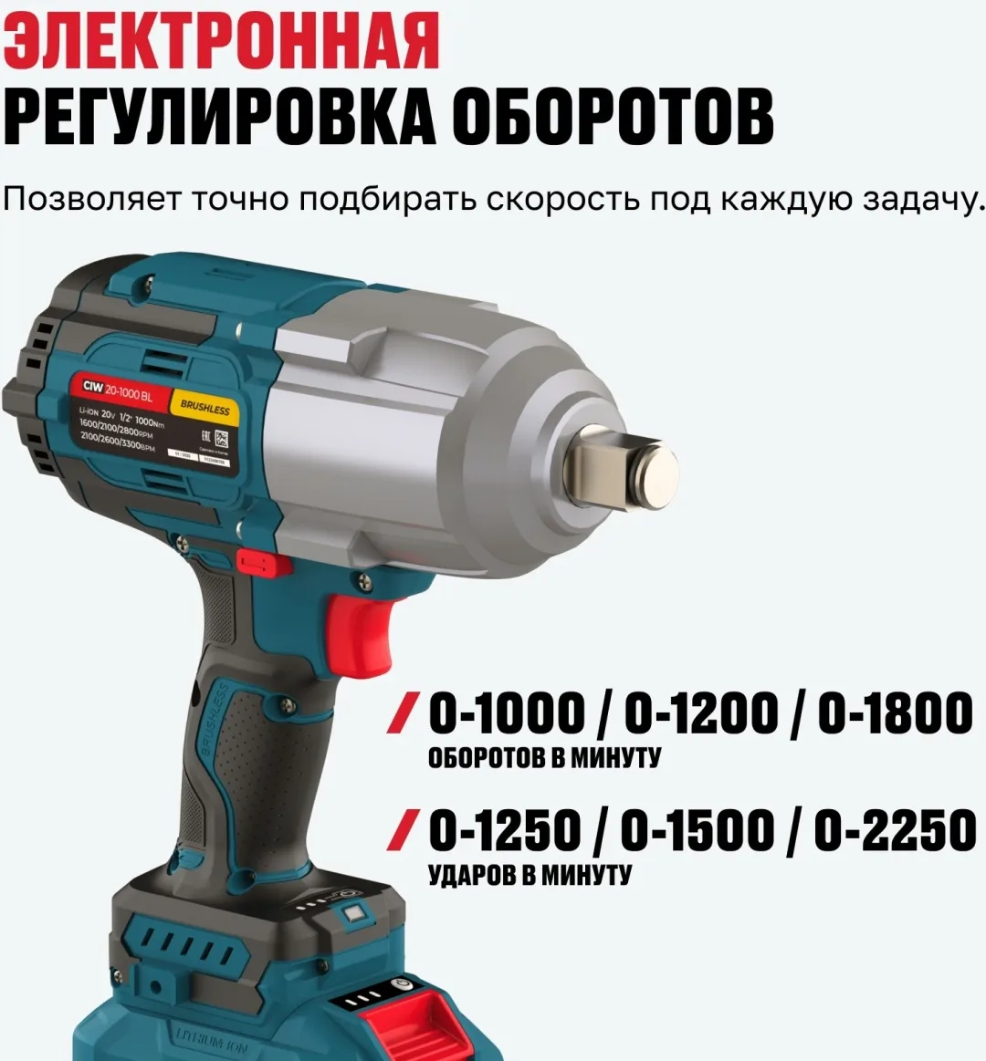 Бесщёточный аккумуляторный ударный гайковерт Alteco CIW 20-1000 BL